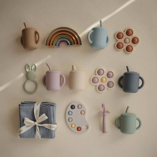 Mushie Baby Cup with Handles and Straw Simple made of Silicone Pink 175ml for 6m+m+