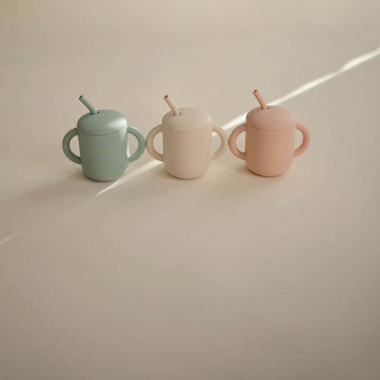 Mushie Baby Cup with Handles and Straw Simple made of Silicone Pink 175ml for 6m+m+