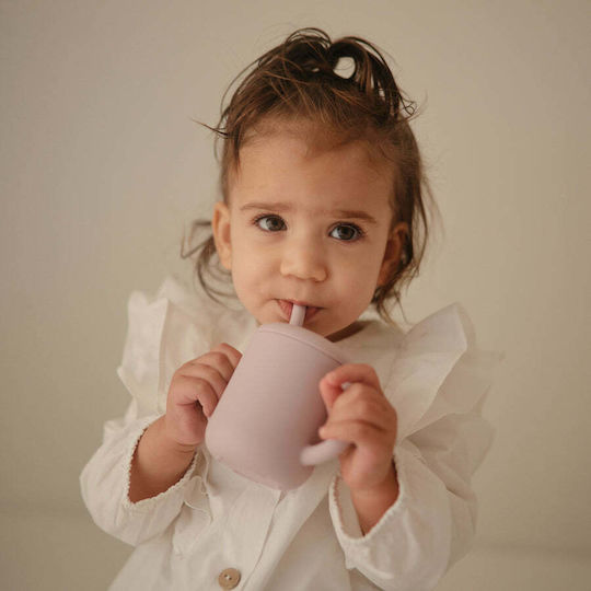 Mushie Baby Cup with Handles and Straw Simple made of Silicone Pink 175ml for 6m+m+