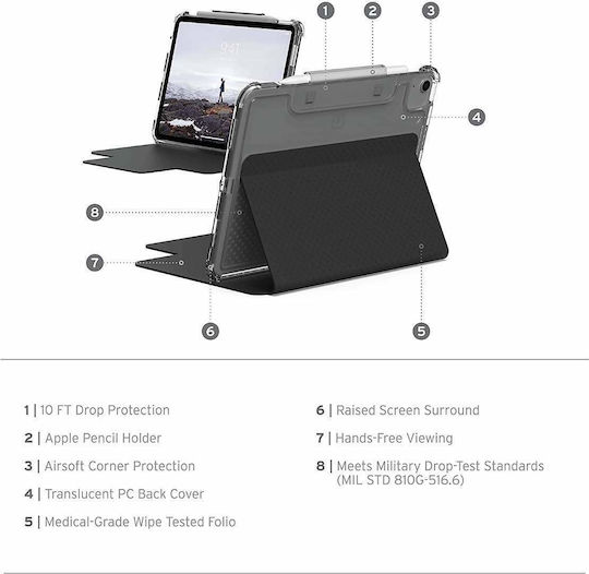 UAG U Lucent Флип капак Устойчив Черен (iPad Pro 11" 1/2/3/4 поколение, iPad Air 10.9" 4/5 поколение) 12329N314040
