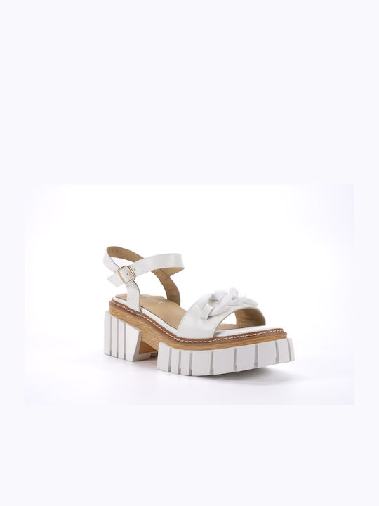 Favela Leather Women's Sandals Ferguson with Ankle Strap White