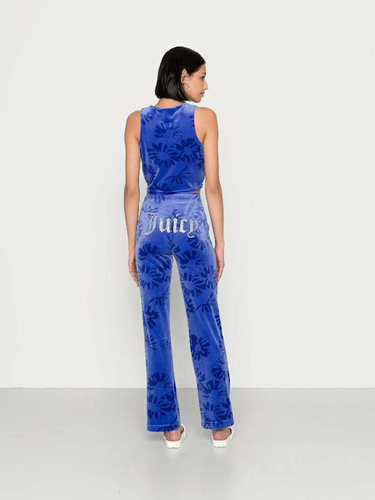 Juicy Couture Tina Daisy Hohe Taille Damen-Sweatpants Blau Samt