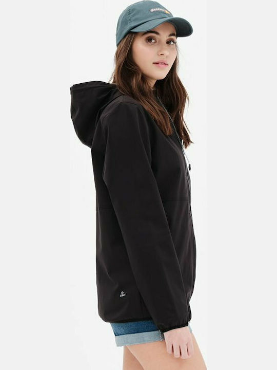 Women's Short Lifestyle Jacket for Spring or Autumn with Hood Black
