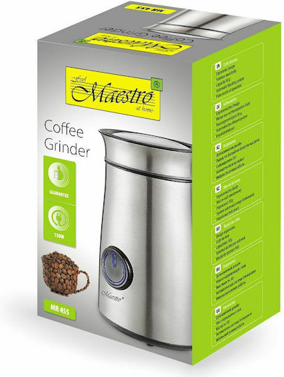 Maestro Ηλεκτρικός Μύλος Καφέ 150W με Χωρητικότητα 50gr Ασημί