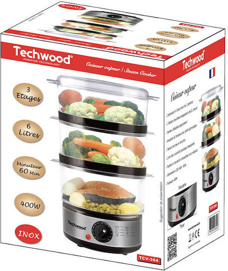 Techwood Aparat de gătit cu aburi cu 3 nivele de gătit 6lt