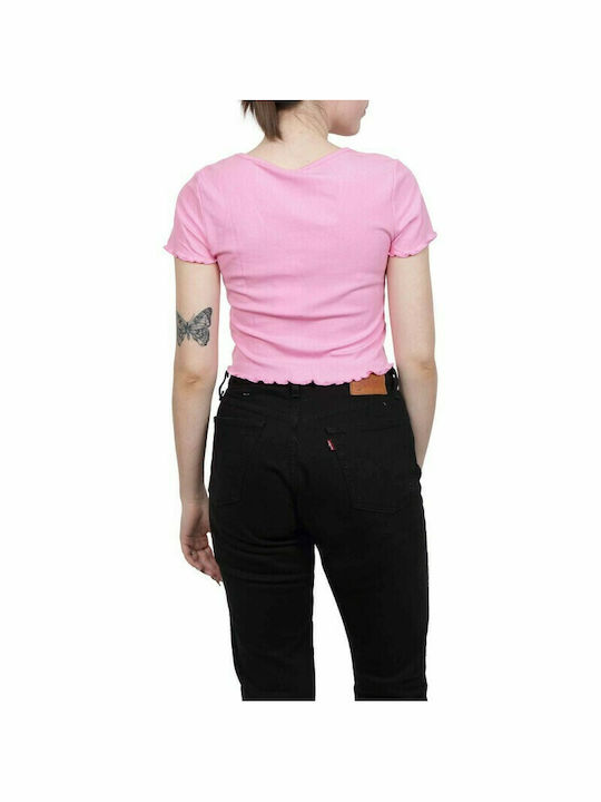 Only pentru Femei de Vară Crop Top cu Mâneci Scurte cu Decolteu în V Monocrom Sachet Pink