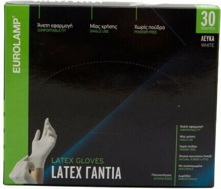 Eurolamp 147 Latex Examination Gloves Powder Free White 30pcs