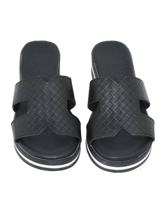 Women's Leather Platform Wedge Sandals Black