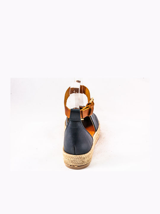 Women's Leather Espadrilles Navy Blue 20-142-14