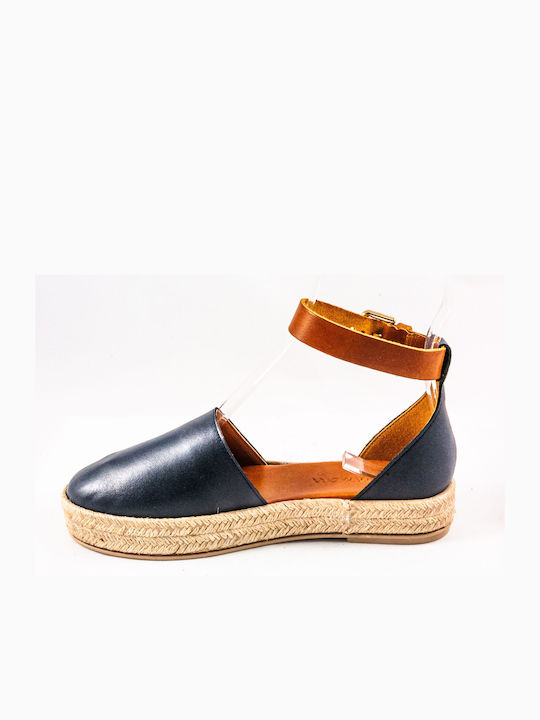 Women's Leather Espadrilles Navy Blue 20-142-14