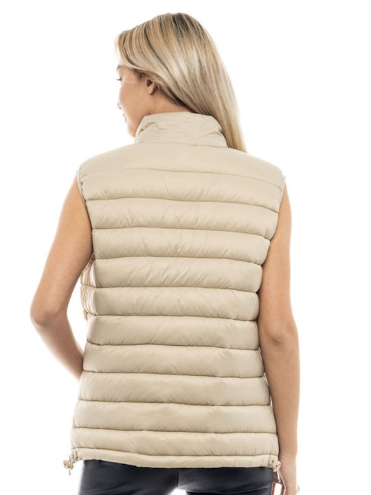 Biston Kurz Damen Ärmellos Puffer Jacke Beige