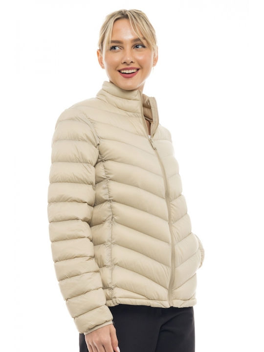 Biston Women's Short Puffer Jacket for Winter Beige