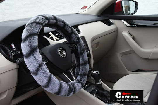 Compass Car Steering Wheel Cover Lemur with Diameter 37-39cm Synthetic Gray Fur