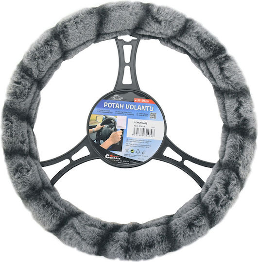 Compass Car Steering Wheel Cover Lemur with Diameter 37-39cm Synthetic Gray Fur
