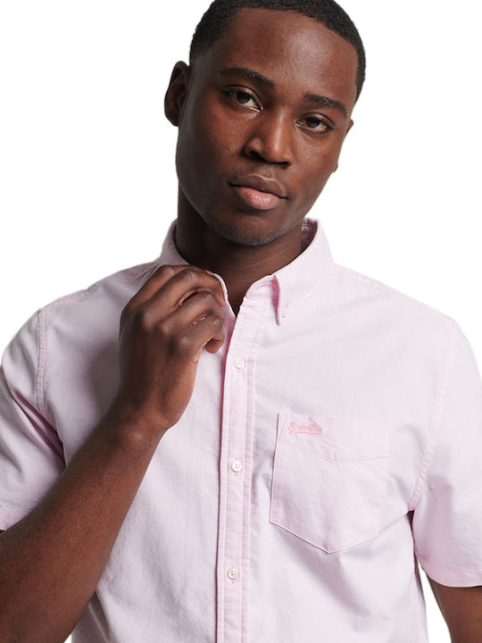 Ovin Vintage Short-sleeved Cotton Shirt Pink