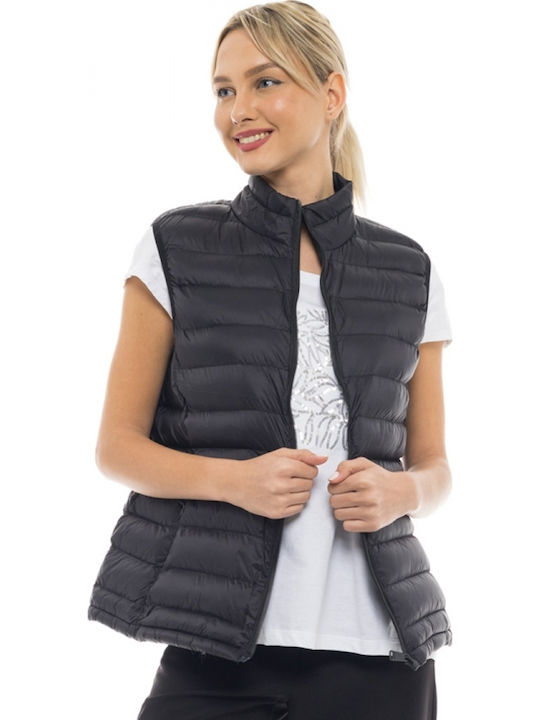 Kurz Damen Ärmellos Puffer Jacke Schwarz