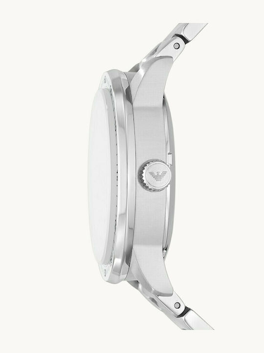 Emporio Armani Meccanico Ανδρικό Ρολόι 43mm Χρονογράφος Αυτόματο με Ασημί Μεταλλικό Μπρασελέ