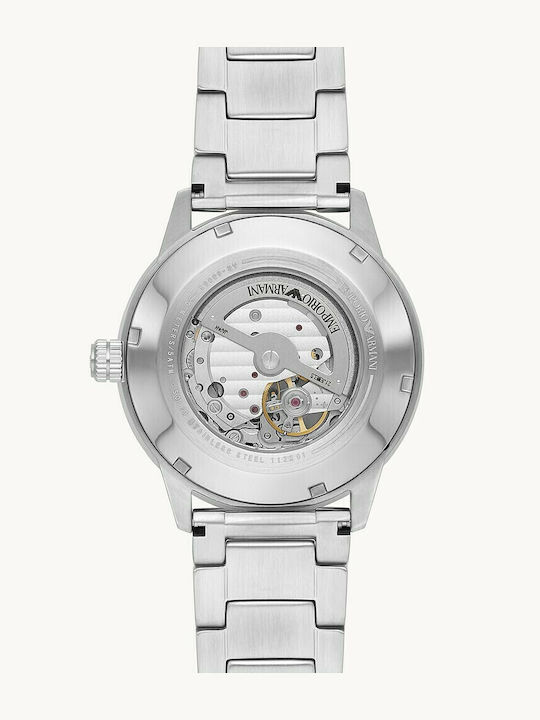 Emporio Armani Meccanico Ανδρικό Ρολόι 43mm Χρονογράφος Αυτόματο με Ασημί Μεταλλικό Μπρασελέ