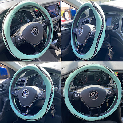 Simoni Racing Car Steering Wheel Cover with Diameter 37-39cm Leather Green with Black Seam