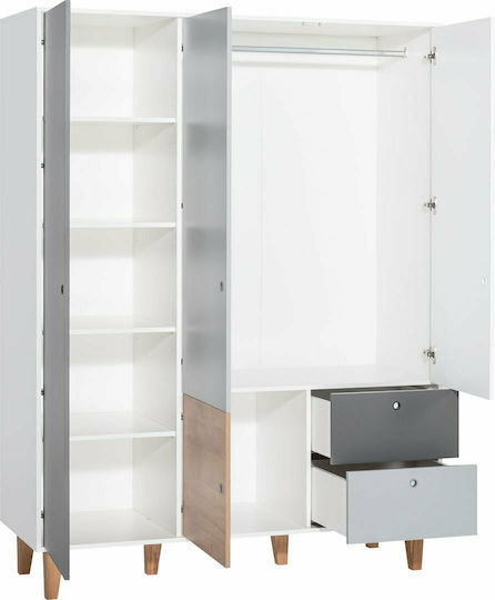 Concept Τρίφυλλη Ντουλάπα 153x55x201cm Γκρι