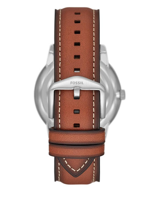 Fossil Neutra Moonphase Ανδρικό Ρολόι 42mm Χρονογράφος με Καφέ Δερμάτινο Λουράκι