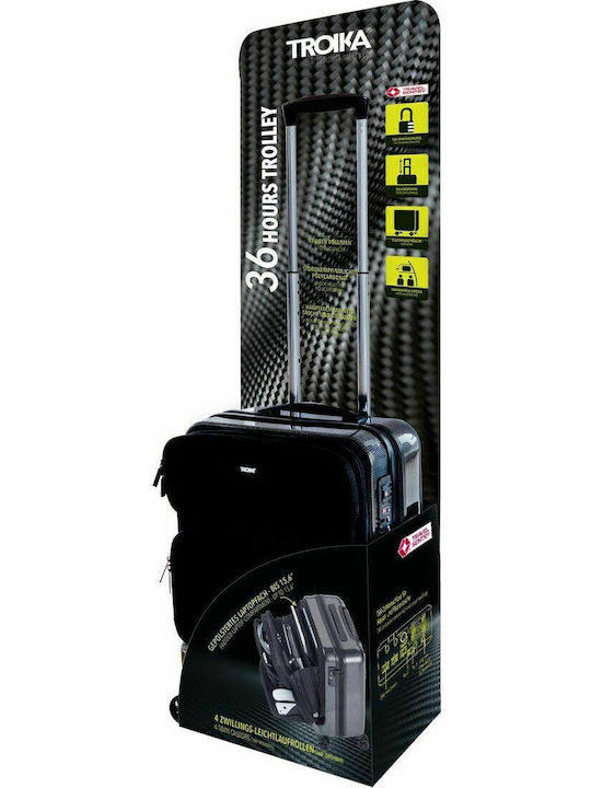 Troika Cabin Hard Black Suitcase With 4 Wheels Height 53cm
