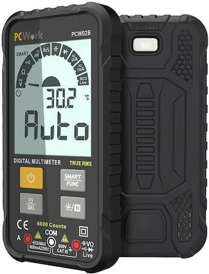 Pcwork PCW02B Ψηφιακό Πολύμετρο Τσέπης True RMS με Μέτρηση AC / DC / Αντίστασης / Χωρητικότητας / Θερμοκρασίας True RMS Smart