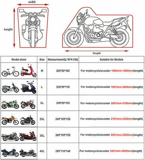 Waterproof Motorcycle Cover Herobiker Extra Large L230xW95xH125cm