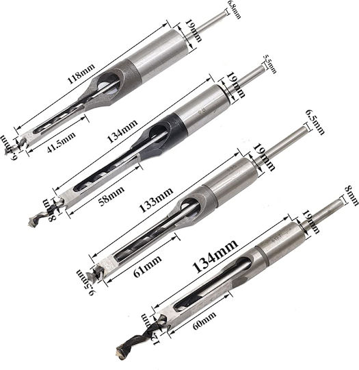 SKS Tools Set 4 Quadruple Drills with Cylindrical Shank for Wood