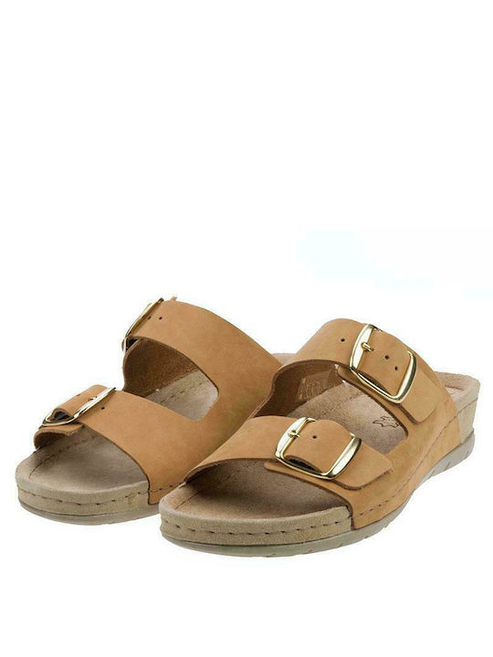 Sunny Sandal Leather Women's Flat Sandals in Tabac Brown Color