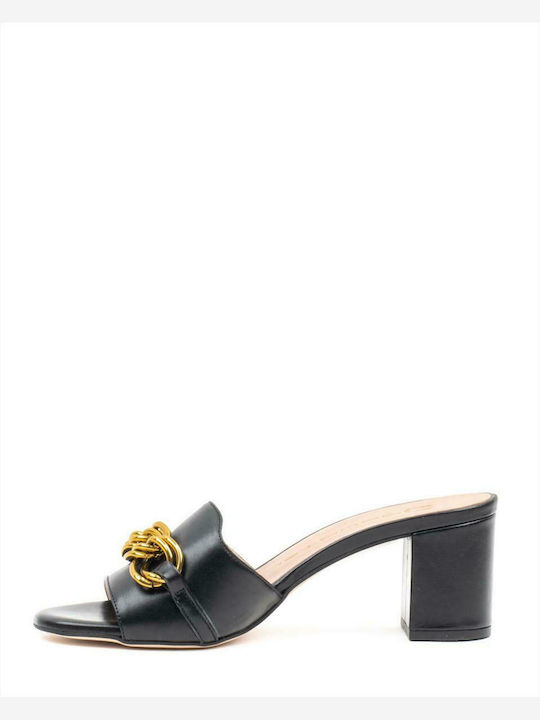 Mourtzi Chunky Heel Leather Mules Black