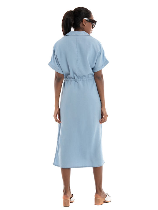 Vero Moda Καλοκαιρινό Midi Φόρεμα Τζιν Κρουαζέ Γαλάζιο