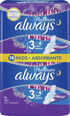 Always Platinum Ultra Night Sanitary Pads with Wings for Heavy Flow 6 Drops Size 3 16pcs