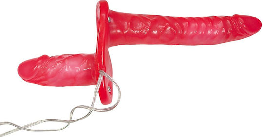 You2Toys Gurtzeug mit Doppelter Dildo und Vibration in Rot Farbe