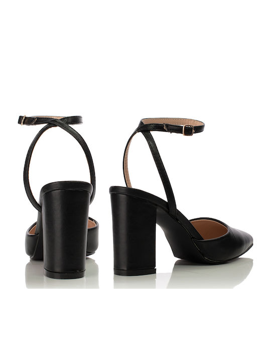Pointed Toe Black High Heels with Strap