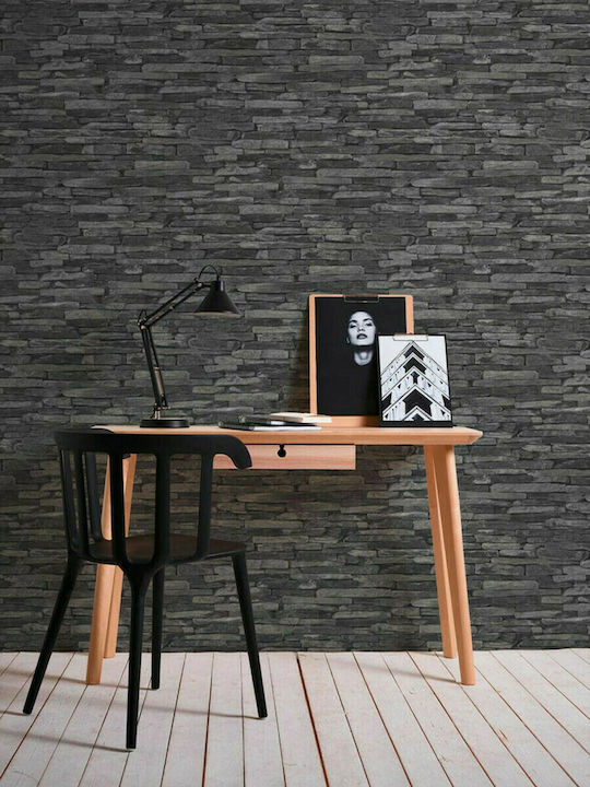 Wall Wallpaper Wood Stone Vinyl Gray 1000x53cm Washable