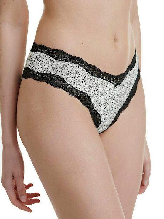 Bamboo Γυναικεία String 2Pack με Δαντέλα Black / White