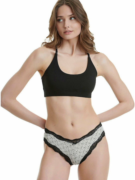 Bamboo Γυναικεία String 2Pack με Δαντέλα Black / White