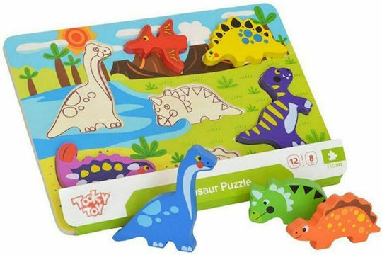 Wooden Kids Peg Puzzle Dinosaurs for 1+ Years 7pcs Tooky Toys