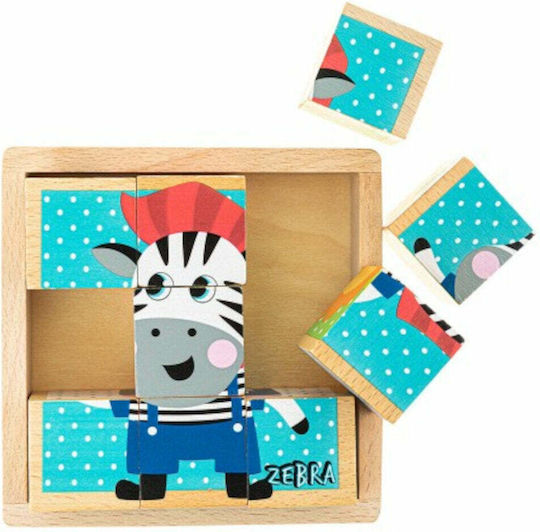 Ξύλινο Παιδικό Puzzle Κυβάκια με Ζωάκια για 3+ Ετών 9pcs Akuku