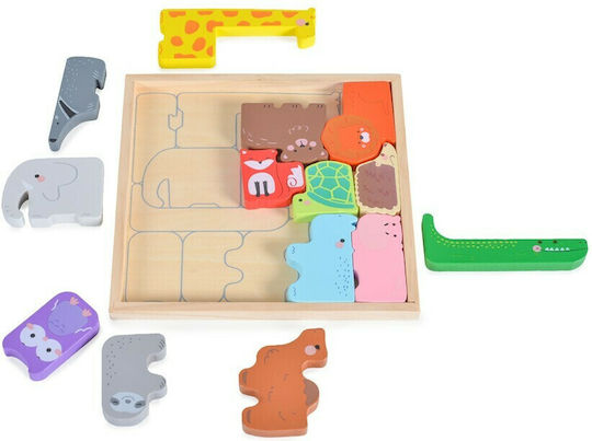 Дървено Детски Пъзел с Шипове Животни за 3+ години+ Години 14бр Ecotoys