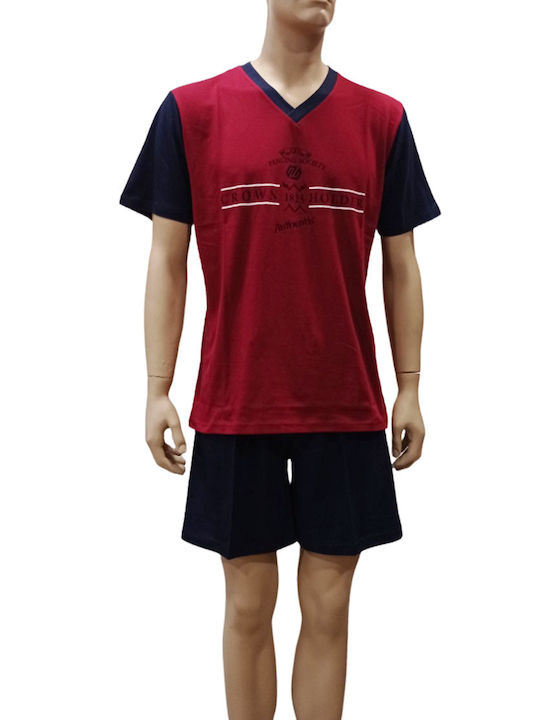 Lion Men's Summer Cotton Pajamas Set Burgundy