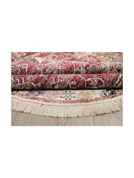 Newplan Sonia 9937/301220 Teppich Rund Synthetisch,Polyester/Cotton/Leather mit Fransen Burgundisch