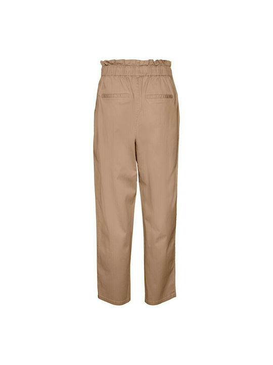 Damen Hoch tailliert Stoff Hose mit Gummizug in Lockere Passform Braun