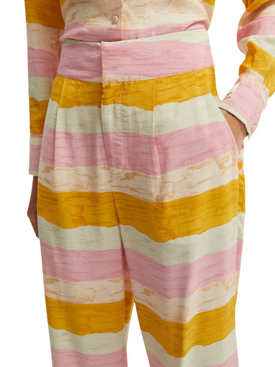 Bold Striped Дамско Текстил Панталон На райета Pink/Mustard