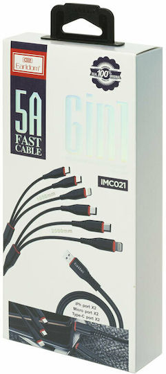 Earldom EC-IMC021 Regulär USB zu Blitzschlag / Typ-C,TC-TC / Micro-USB Kabel 5A Schwarz 2m