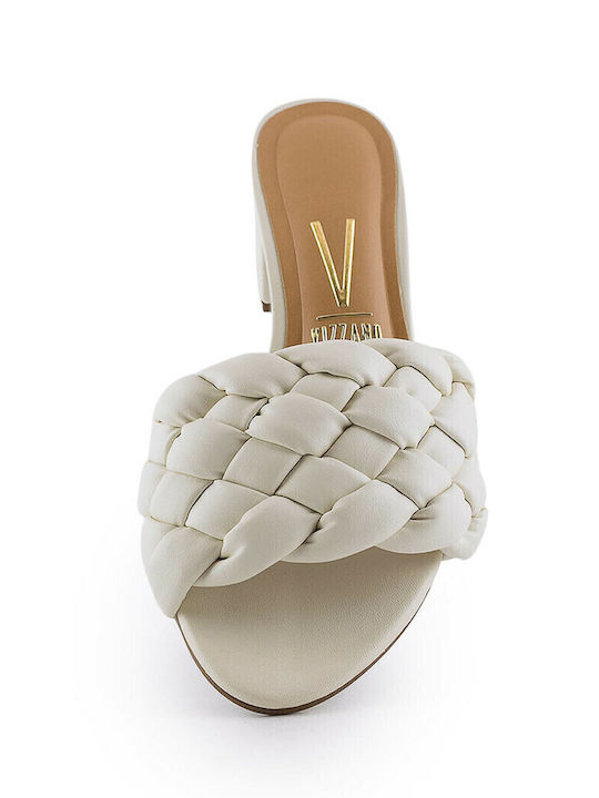 Mules with Chunky Low Heel in White Color