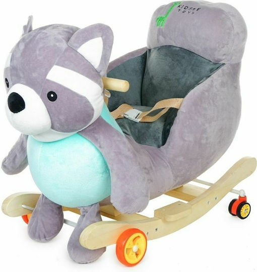 Kidsee Fabric Rocking Toy Raccoon with Sounds & Wheels with Max Load Capacity 30kg Gray