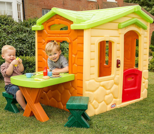 Little Tikes Multifunktionales Kinder-Spielhaus Garten Natural Pic Nic mit Küche Gelb 160x104x121cm