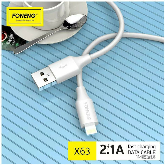 Foneng X36 Редовна USB-A към Lightning кабел Бял 1м